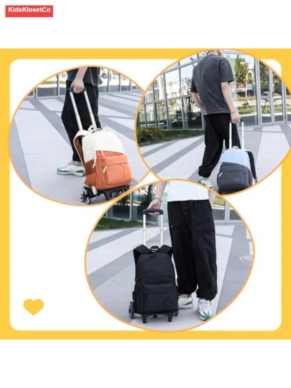 Rolling Backpack Wheeled Backpack for Kids Boys Teenagers 20L Water Resistant